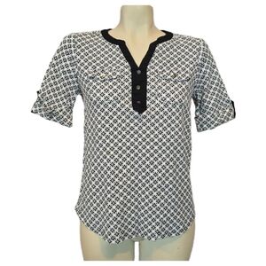Croft & Barrow Women's Black and White Patterned Top Size Small